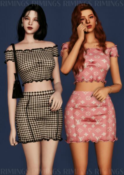 sims 4 cc new ribbed off shoulder crop top short skirt at rimings 2