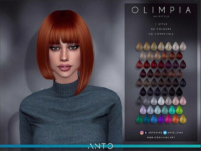 Olimpia Asymmetrical BOB Hair By Anto Sims 4 CC