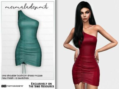 ONE Shoulder Bodycon Dress MC228 By Mermaladesimtr Sims 4 CC