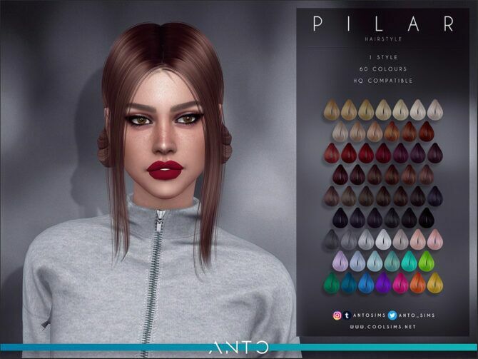 Pilar LOW Buns With Bangs Hairstyle By Anto Sims 4 CC