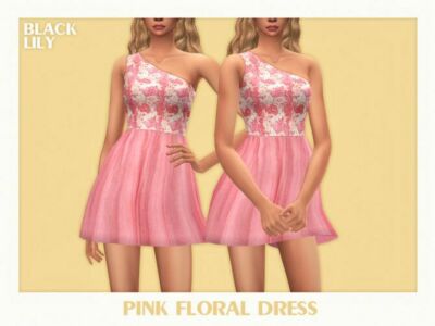 Pink Floral Dress By Black Lily Sims 4 CC