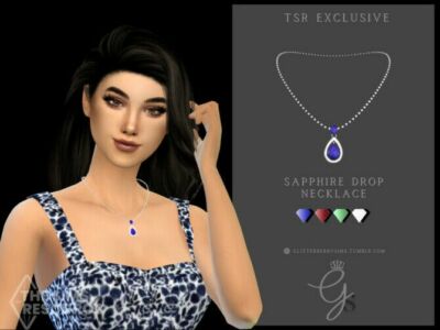 Sapphire Drop Necklace By Glitterberryfly Sims 4 CC