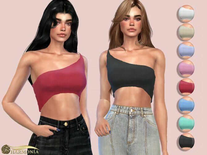 Slinky ONE Shoulder Crop TOP By Harmonia Sims 4 CC