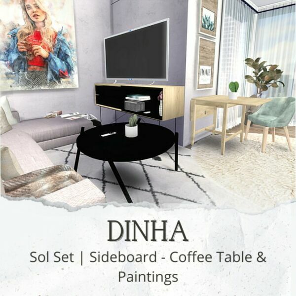 SOL SET: Sideboard, Coffee Table & Paintings (P) At Dinha Gamer Sims 4 CC