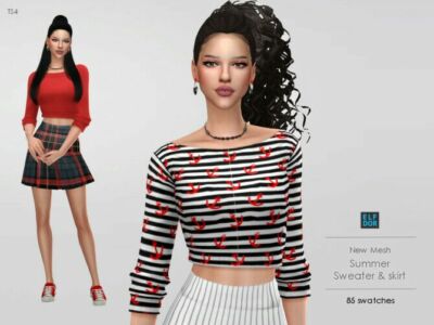 Summer SET Sweater & Skirt At Elfdor Sims Sims 4 CC