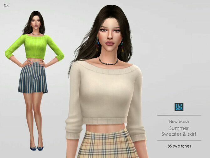 sims 4 cc summer set sweater skirt at elfdor sims 2