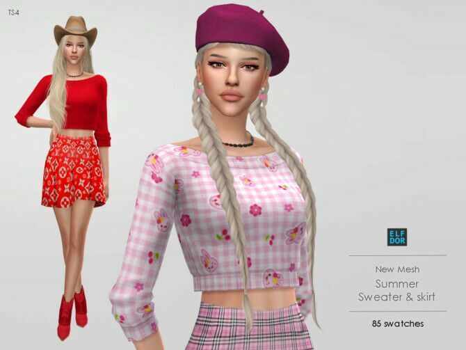 sims 4 cc summer set sweater skirt at elfdor sims 4