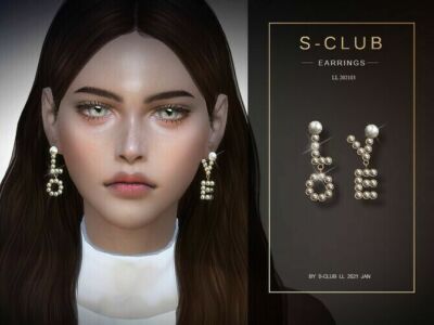 The Pearl Letter Love Earrings By S-Club LL Sims 4 CC
