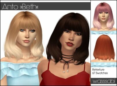 Anto’s Beth Hair Retextured At Wasssabi Sims Sims 4 CC