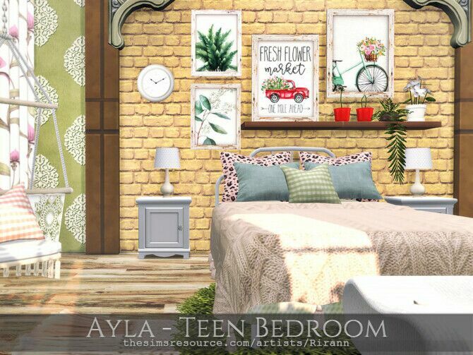 sims 4 cc ayla teen bedroom by rirann 4