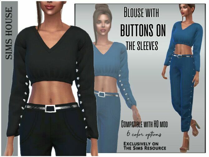 Blouse With Buttons ON The Sleeves By Sims House Sims 4 CC