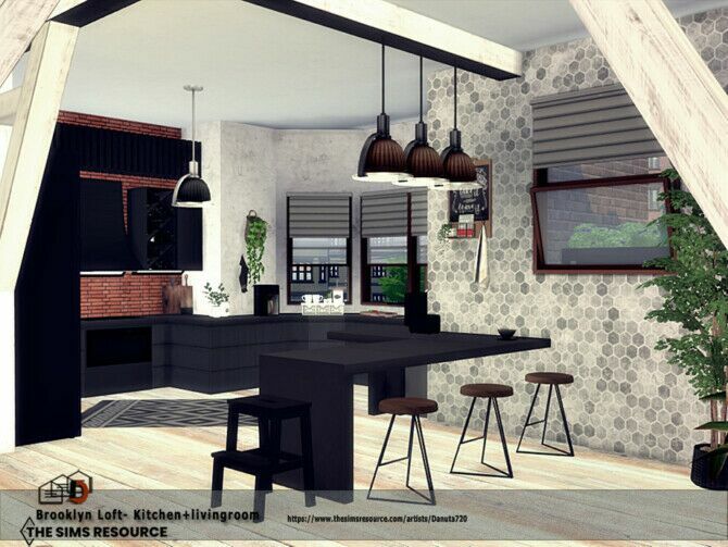 sims 4 cc brooklyn loft kitchen livingroom by danuta720 2