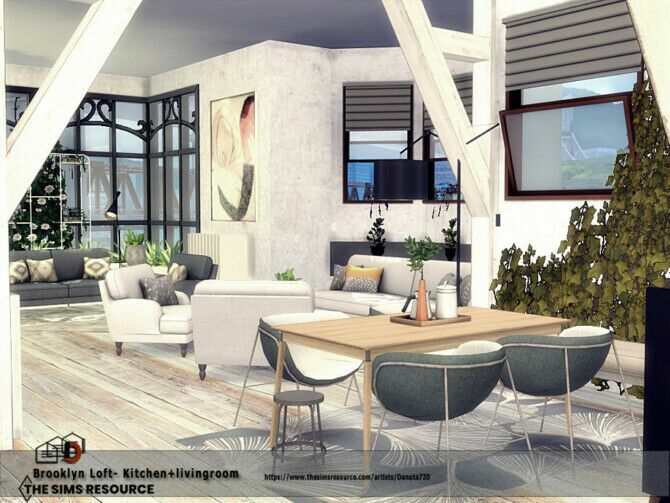 sims 4 cc brooklyn loft kitchen livingroom by danuta720 4