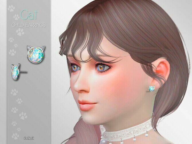 CAT Child Earrings By Suzue Sims 4 CC