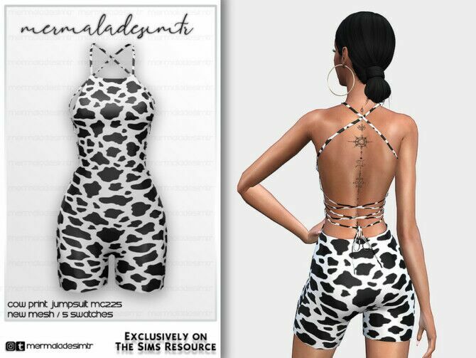 COW Print Jumpsuit MC225 By Mermaladesimtr Sims 4 CC