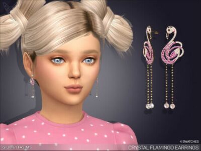 Crystal Flamingo Drop Earrings For Kids By Feyona Sims 4 CC