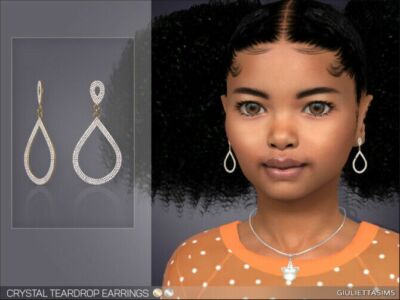 Crystal Teardrop Earrings For Kids By Feyona Sims 4 CC