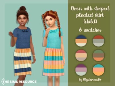 Dress With Striped Pleated Skirt (Child) By Mysteriousoo Sims 4 CC