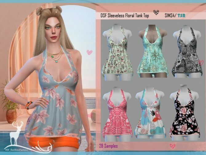 DSF Sleeveless Floral Tank TOP By Dansimsfantasy Sims 4 CC