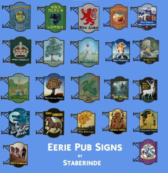 sims 4 cc eerie pub signs by staberinde 2