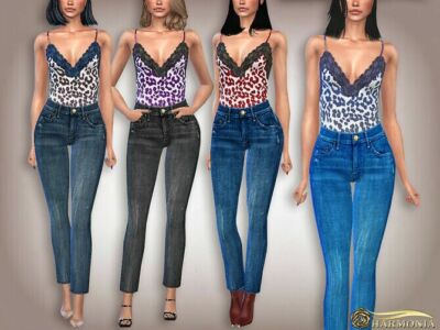 Lace Trim Cami And Jeans By Harmonia Sims 4 CC