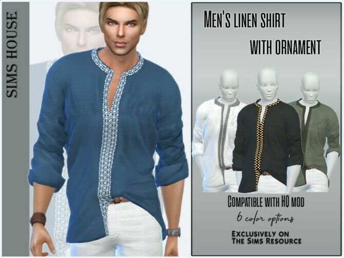 Men’s Linen Shirt With Ornament By Sims House Sims 4 CC