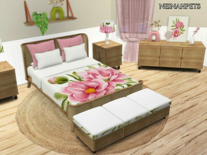 sims 4 cc pink peonies bedroom by neinahpets 2