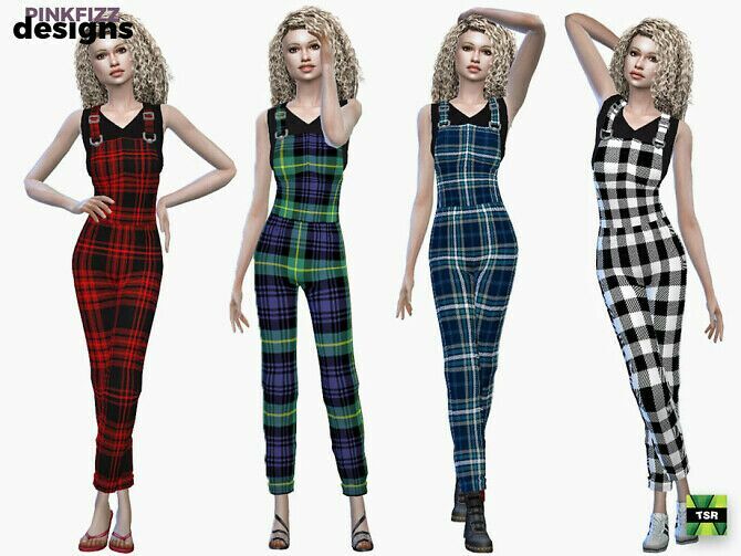 Plaid Overalls By Pinkfizzzzz Sims 4 CC