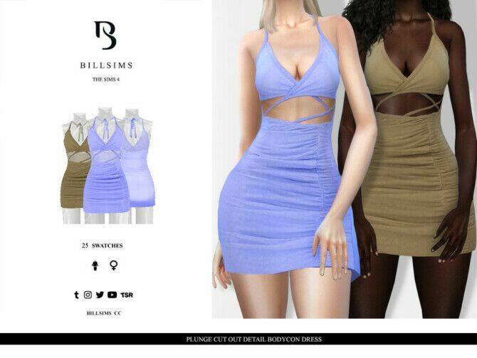 Plunge CUT OUT Detail Bodycon Dress By Bill Sims Sims 4 CC