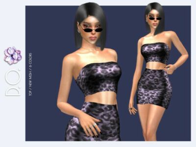 Strapless Leopard Print Crop TOP DO117 By D.o.lilac Sims 4 CC