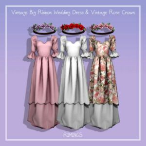 Vintage BIG Ribbon Wedding Dress & Rose Crown At Rimings Sims 4 CC