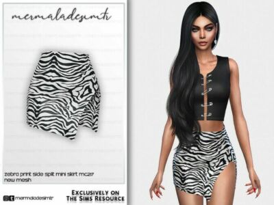 Zebra Print Side Split Mini Skirt MC217 By Mermaladesimtr Sims 4 CC