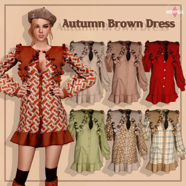 Autumn Brown Dress At Rimings Sims 4 CC