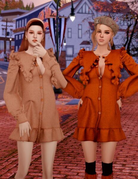 sims 4 cc autumn brown dress at rimings 2