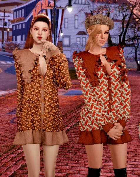 sims 4 cc autumn brown dress at rimings 4