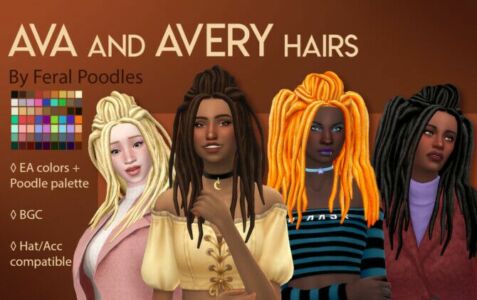 AVA And Avery Hairs At Feral Poodles Sims 4 CC