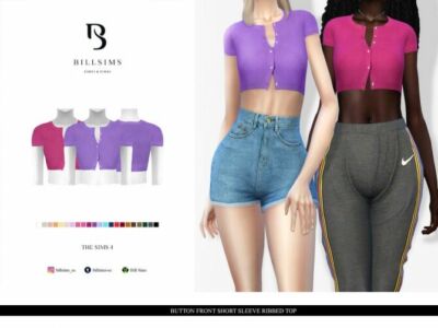 Button Front Short Sleeve Ribbed TOP By Bill Sims Sims 4 CC