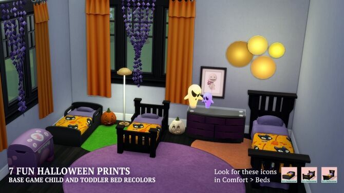 Celebrate Halloween Single & Toddler Beds By Imsuanne Sims 4 CC