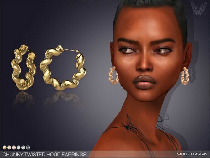 Chunky Twisted Hoop Earrings By Feyona Sims 4 CC