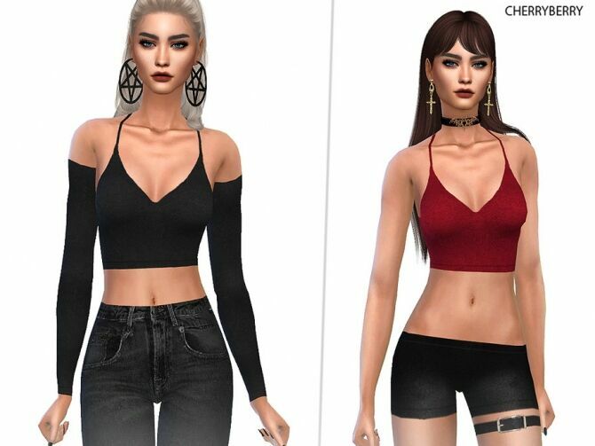 Goth Cropped Sweater By Cherryberrysim Sims 4 CC