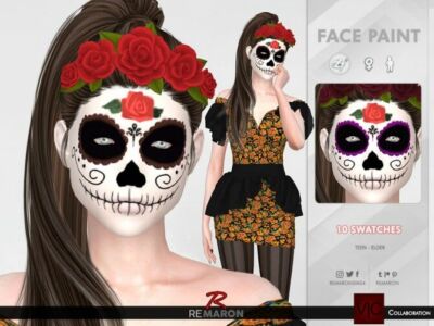 Halloween Mexican Skull Face Paint 01 By Remaron Sims 4 CC