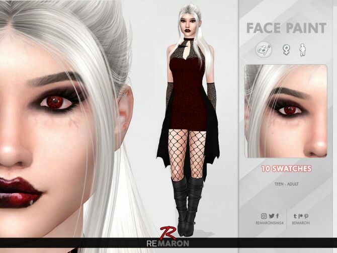 sims 4 cc halloween vampire face paint by remaron 2