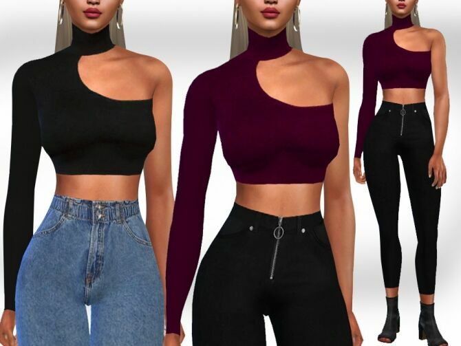 High Collar ONE Shoulder Tops By Saliwa Sims 4 CC