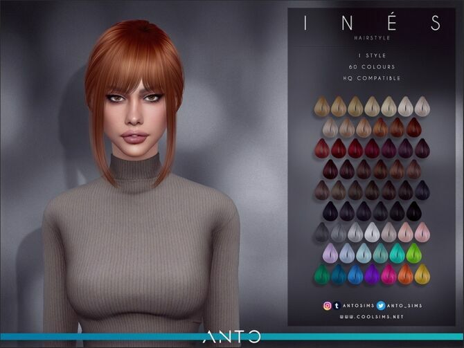 Ines BUN With Messy Fringe Hair By Anto Sims 4 CC