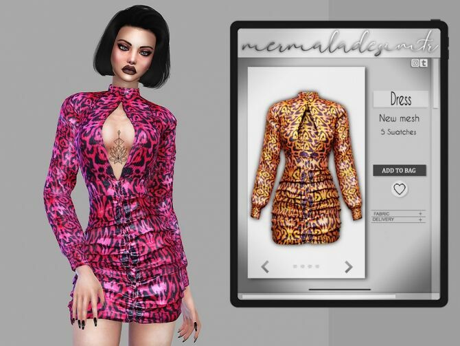 Leopard Print Bodycon Dress MC90 By Mermaladesimtr Sims 4 CC