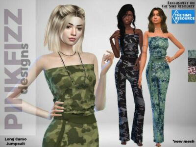 Long Camo Jumpsuit By Pinkfizzzzz Sims 4 CC