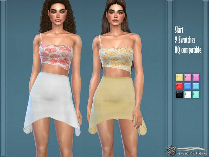 Midi Handkerchief HEM Skirt By Harmonia Sims 4 CC