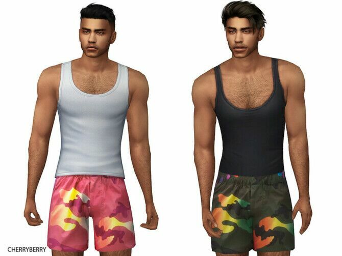 Rainbow Camouflage Shorts By Cherryberrysim Sims 4 CC