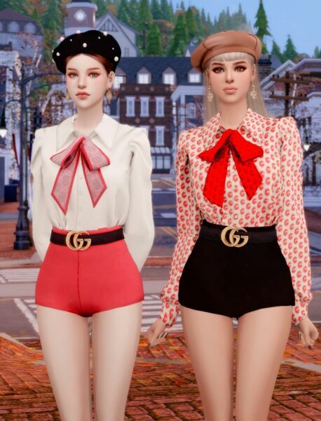 sims 4 cc ribbon blouse belt short pants at rimings 2