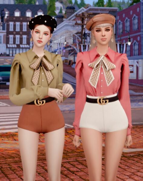 sims 4 cc ribbon blouse belt short pants at rimings 4